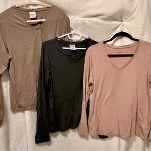 Women's V-Neck Long Sleeve Tops - Set of 3